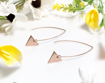 Rose Gold Triangle Earrings • Pink Triangle Earrings • Triangle Marquise Earrings • Queer Fashion • Queer Jewelry