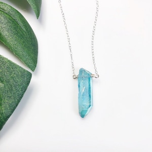 Light Blue Quartz Crystal Necklace • Kyber Crystal Inspired Necklace • Solid Sterling • 16&quot; to 18&quot; adjustable