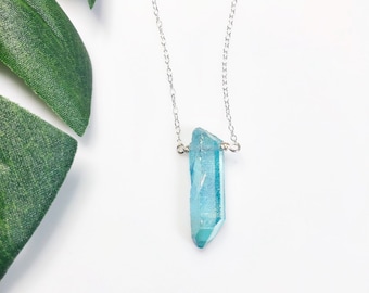 Light Blue Quartz Crystal Necklace • Kyber Crystal Inspired Necklace • Solid Sterling • 16&quot; to 18&quot; adjustable