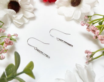 Small Silver Hammered Bar Earrings • Layering Jewelry • Simple Modern Earrings • Sterling Silver Ear Wire