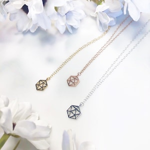 D20 Charm Necklaces • Silver, Gold, Rose Gold • Layering Necklace • Dungeons and Dragons • Geometric Jewelry • Role Playing Game 16.5"