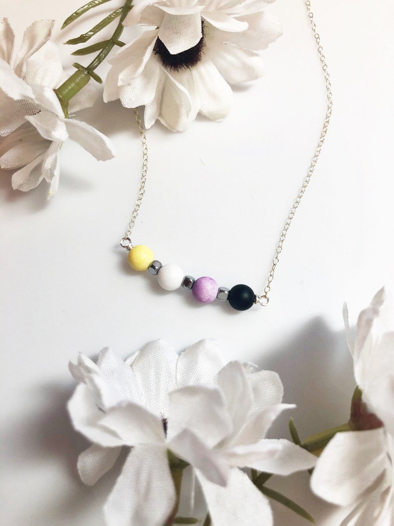 Non Binary Pride Flag Beaded Bar Necklace Enby Necklace | Etsy