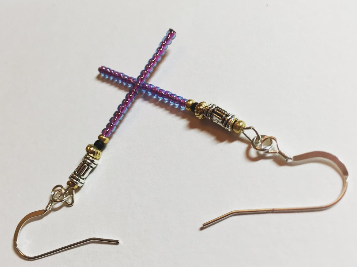 Beaded Lightsaber Earrings Mace Windu Sterling Silver 22k Etsy