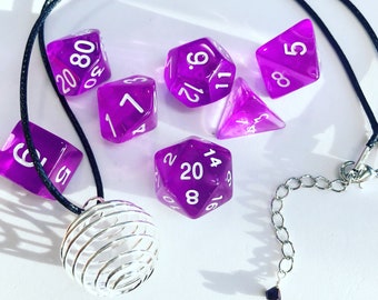 Translucent Bright Purple Swirl Usable D20 Necklace White Numbering Vegan Leather Cord 18" • Dungeons and Dragons Dungeon/Game Master Gift