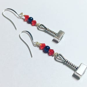 Thor Themed Dangle Earrings • Mjölnir Earrings • Norse God of Thunder • Thor Odinson • Sterling Silver Plated