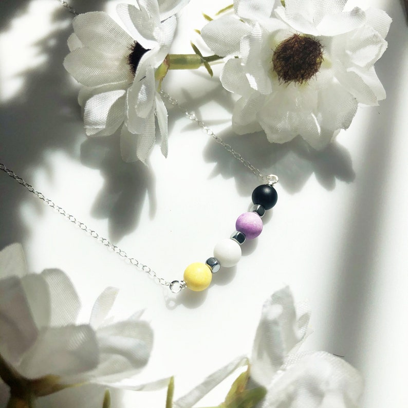 Non Binary Pride Flag Beaded Bar Necklace Enby Necklace - Etsy