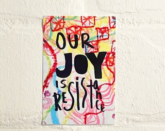 Our Joy Is Resistance Print 4x6” • Trans Pride Art • Queer Pride Art • Liberation Pride Art • Trans Pride Gift • Abstract Text Art • LGBTQ