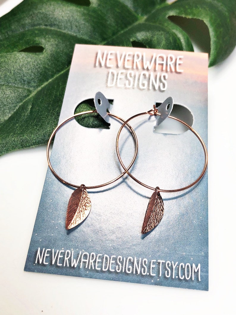 Rose Gold Leaf Hoop Earrings Nature Jewelry Elven Fashion Etsy