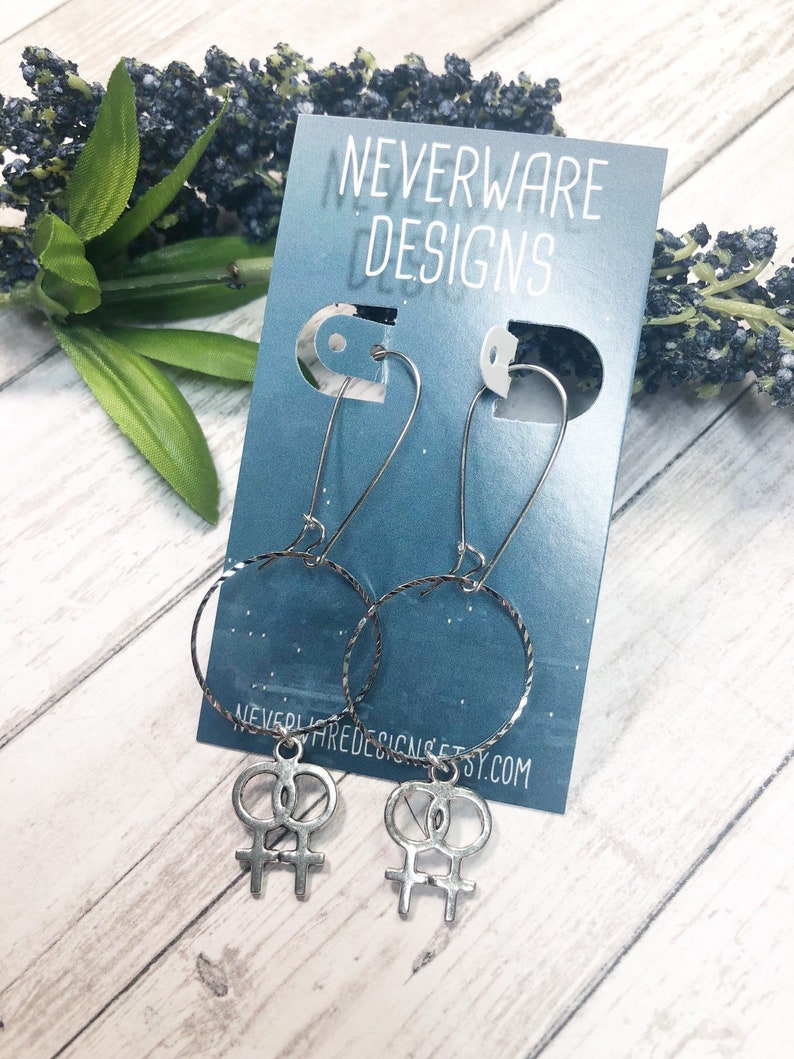 Double Venus Symbol Earrings \u2022 Statement Earrings \u2022 WLW Jewelry \u2022 Lesbian Pride Earrings \u2022 Bi Pride Earrings \u2022 Queer Fashion Jewelry \u2022 Venus