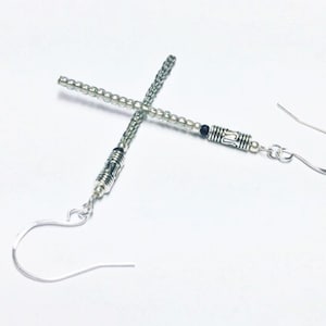 Beaded Lightsaber Earrings: Darksaber • Sterling Silver • Grey/Black Lightsaber • Sith Lightsaber