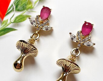 Mushroom Bride in Pink and Gold • Weird Bridal Jewelry • Mushroom Wedding