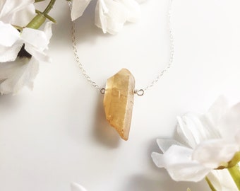 Orange Quartz Crystal Necklace • Kyber Crystal Inspired Necklace • Solid Sterling • 16" to 18" adjustable • Orange Lightsaber • The Last Jed