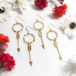 Gold Statement Arrow Earrings • Archery Earrings • Archery Arrow Jewelry • Gold Plated Sterling Silver Ear Wire