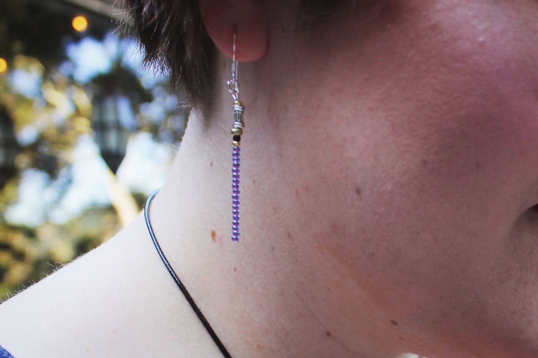 Beaded Lightsaber Earrings Mace Windu Sterling Silver 22k Gold Purple