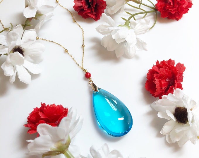 Howl's Light Blue Smooth Drop Necklace Howl Cosplay Blue Drop Necklace