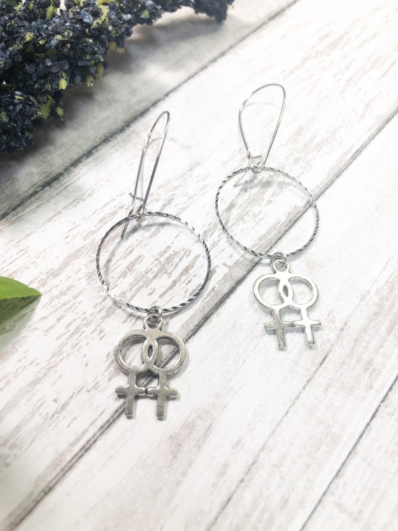 Double Venus Symbol Earrings \u2022 Statement Earrings \u2022 WLW Jewelry \u2022 Lesbian Pride Earrings \u2022 Bi Pride Earrings \u2022 Queer Fashion Jewelry \u2022 Venus