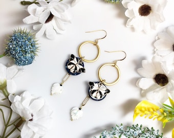 Gold Butterfly Statement Earrings • Blue Black Gold Statement Earrings • Black Moth Earrings • Gold Butterfly Earrings • Handmade Earrings