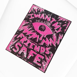 Pink I Want My Friends Safe Linocut Canvas Print • 8x10 Canvas • Queer Art Print • Queer Divinity Series • Pink Queer Print