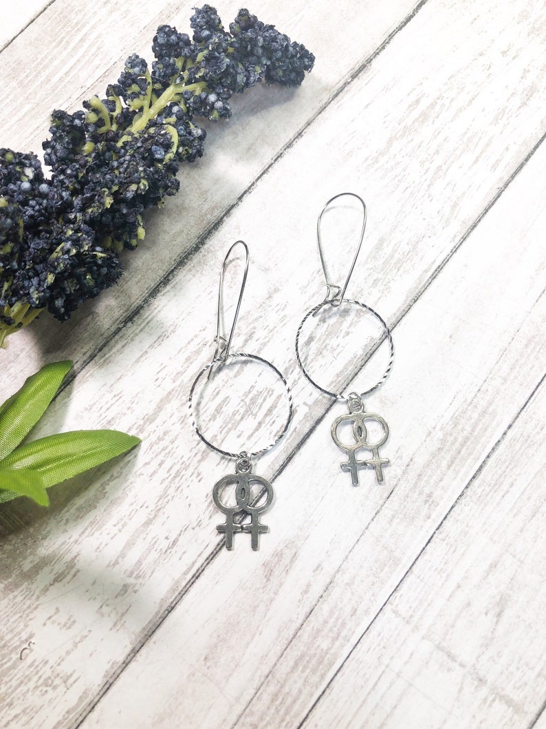 Double Venus Symbol Earrings \u2022 Statement Earrings \u2022 WLW Jewelry \u2022 Lesbian Pride Earrings \u2022 Bi Pride Earrings \u2022 Queer Fashion Jewelry \u2022 Venus