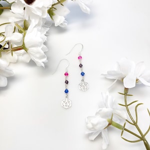 Silver Bi Pride D20 Dangle Earrings • Bisexual Pride Earrings • D20 Charm Earrings • Dungeons and Dragons Earrings • Sterling Silver