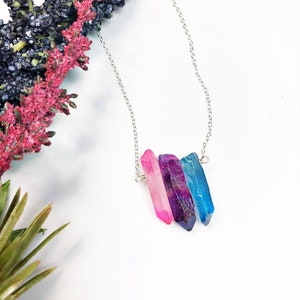 Bi Pride Flag Crystal Necklace • Pink Purple Blue Quartz • Solid Sterling Silver Chain • LGBTQ Jewelry • Queer Babe • 18-20"