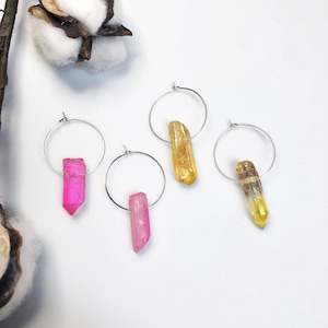 Small Silver Crystal Hoop Earrings • Multiple Colors • Crystal Gems