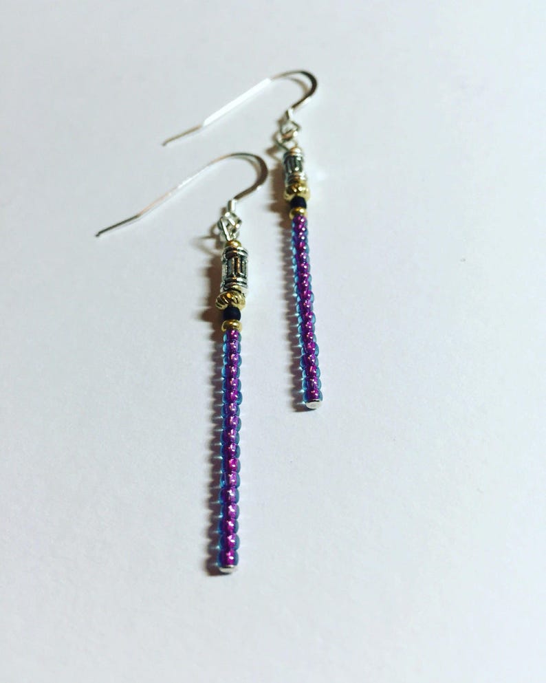 Beaded Lightsaber Earrings Mace Windu Sterling Silver 22k Etsy