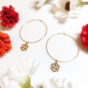 D20 Hoop Earrings  • Gold Dice Earrings • Dungeons and Dragons Earrings • Dungeon Master Gift • RPG Accessories • Silver D20 Hoops