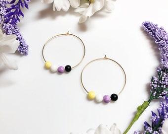 Nonbinary Flag Hoop Earrings • Non-binary Pride Earrings • Queer Fashion • NB Pride Flag Hoops • Gold Hoops