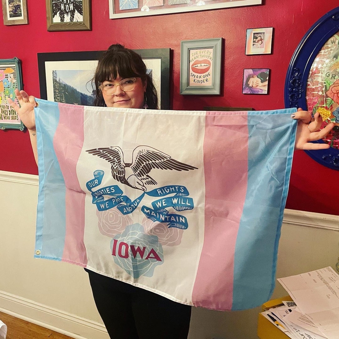 3x2 Trans Iowa Flag Trans Pride Flag Iowa Iowa State Flag Etsy