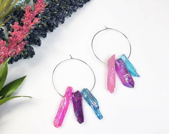 Bisexual Crystal Hoop Pride Flag Earrings • Bi Rainbow Flag • Bisexual Flag • LBGTQ+ • Queer Babe • Drag Fashion • Unicorn • David Bowie V2