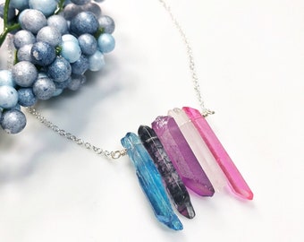 Genderfluid Pride Flag Crystal Necklace • Colorful Quartz • Solid Sterling Silver Chain • LGBTQ Jewelry • Queer Babe • Choose Length