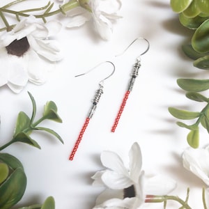 Beaded Lightsaber Earrings: Evil Daddy • Sterling Silver • Red Lightsaber • Sith Lightsaber