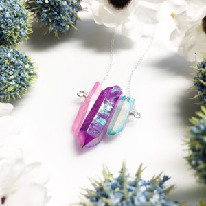 Bi Pride Flag Crystal Necklace • Pink Purple Blue Quartz • Solid Sterling Silver Chain • LGBTQ Jewelry • Queer Babe • 17-19&quot;