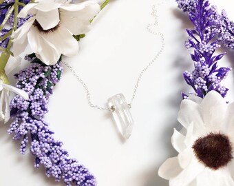 Clear Quartz Crystal Necklace • Kyber Crystal Inspired Necklace • Solid Sterling • Short Sternum Length