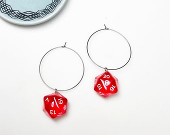 Red D20 Earrings • D20 Hoop Earring • Statement Dice Earrings • Dungeons and Dragons Earrings • RPG Earrings • DM Gift