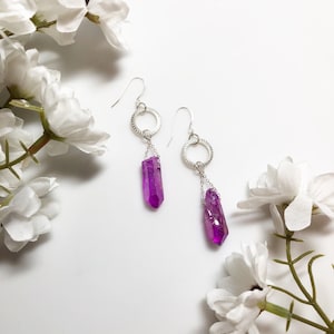 Purple Crystal Earrings • Dangle Hoop Earrings • Alternative Style Earrings • Sterling Silver Earrings • Crystal Dangle Earrings • Chunky