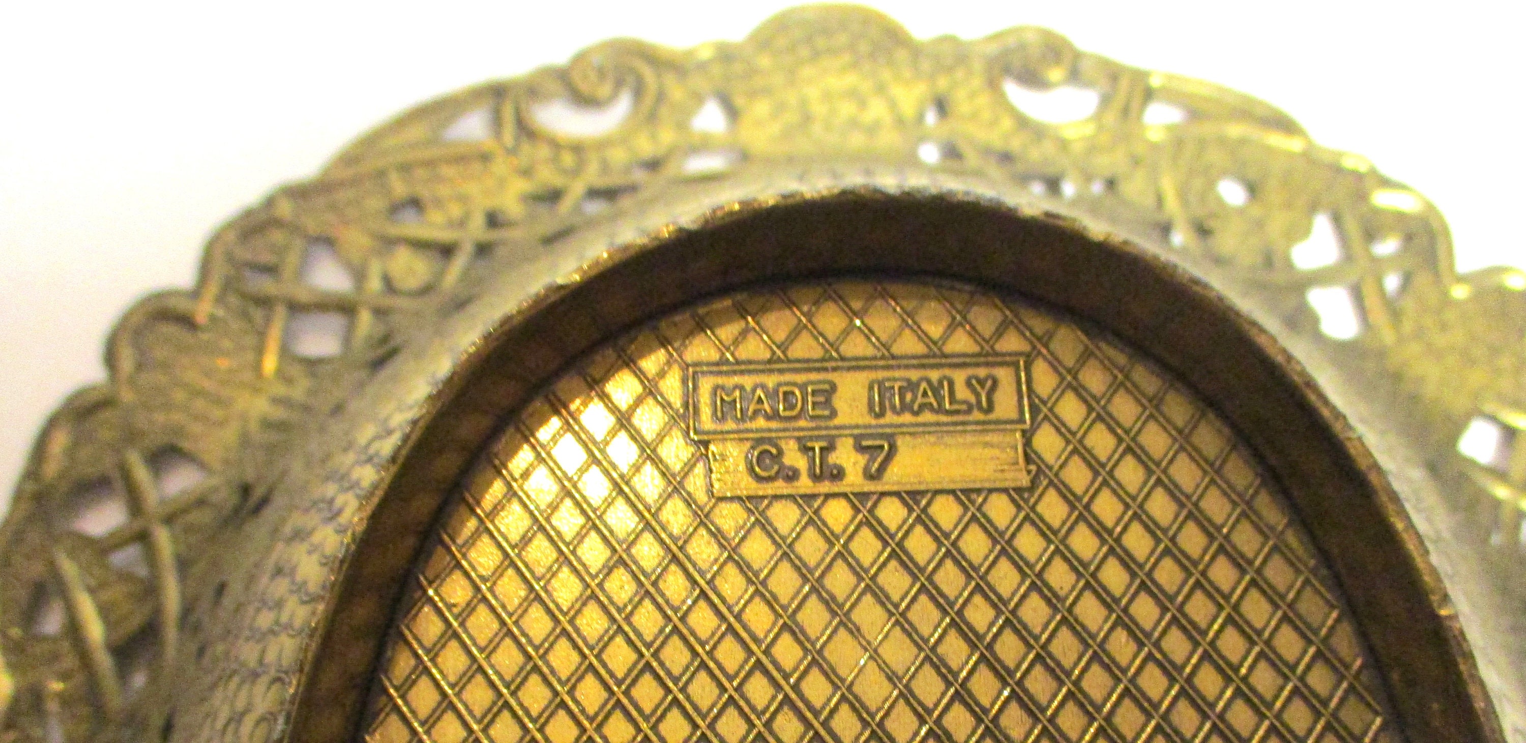 Vintage Solid Brass Ornate Filigree Oval Bowl Made in Italy