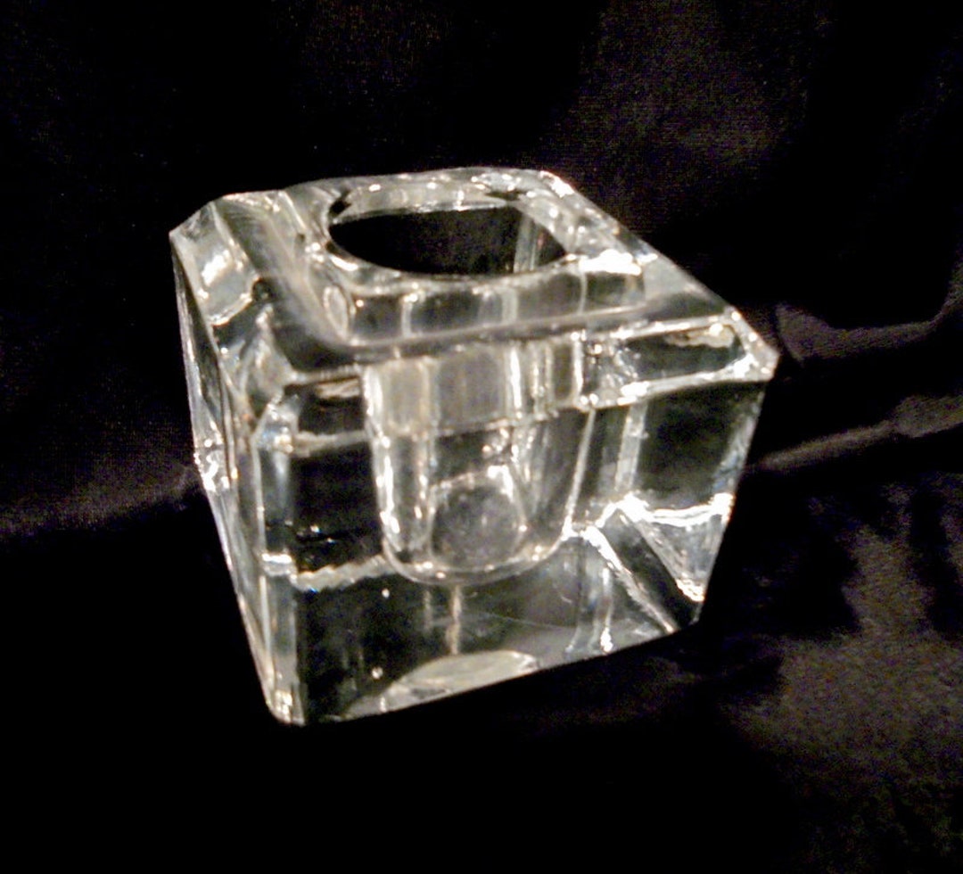 Ink Well Vintage Square Clear Ink Well Beveled Edges Heavy Cube Ink ...