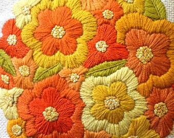 Crewel Pillow Vintage Hand Made Crewel Pillow 1950s