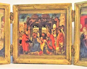 Antique Italy Gilded Triptych Madonna  Catholic Religious Art  Fillipo Lippi