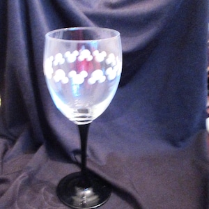 Disney Mickey Mouse Etched Wine Glasses Black Stems Set of Two Original Box  A Little Disney Magic