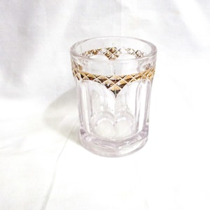 Shot Glass Gold Trimmed Panel Hexagon Cocktail 2.25 Inches Tall 1950&#39;s