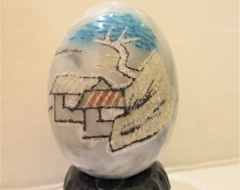 Alabaster Asian Hand Carved Egg