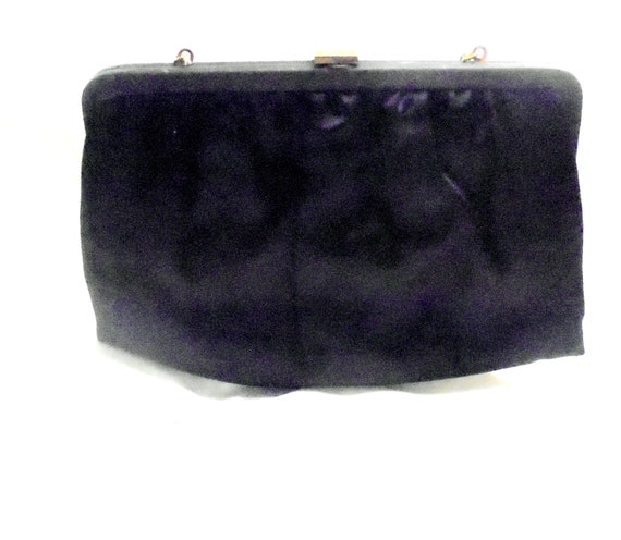 Andre Black Satin Clutch Purse Gold Rhinestone Cl… - image 6