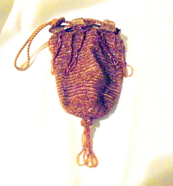 Beaded Gold Flapper Drawstring Evening Purse Free… - image 8