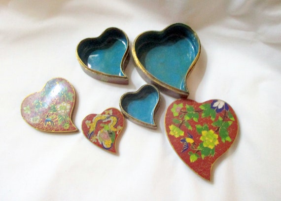 Cloisonne Enamel Heart Boxes Set of Three Nesting… - image 4