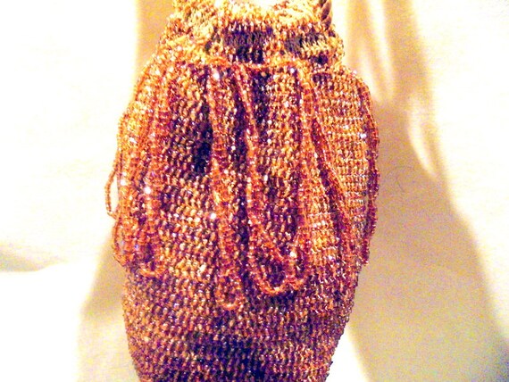 Beaded Gold Flapper Drawstring Evening Purse Free… - image 6