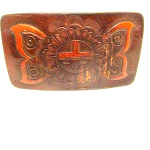 70s Brown Tooled Leather Winged Sun God Belt Buckle 70s Brown Tooled Leather Winged Sun God Belt Buckle | eBay UK main image 3
