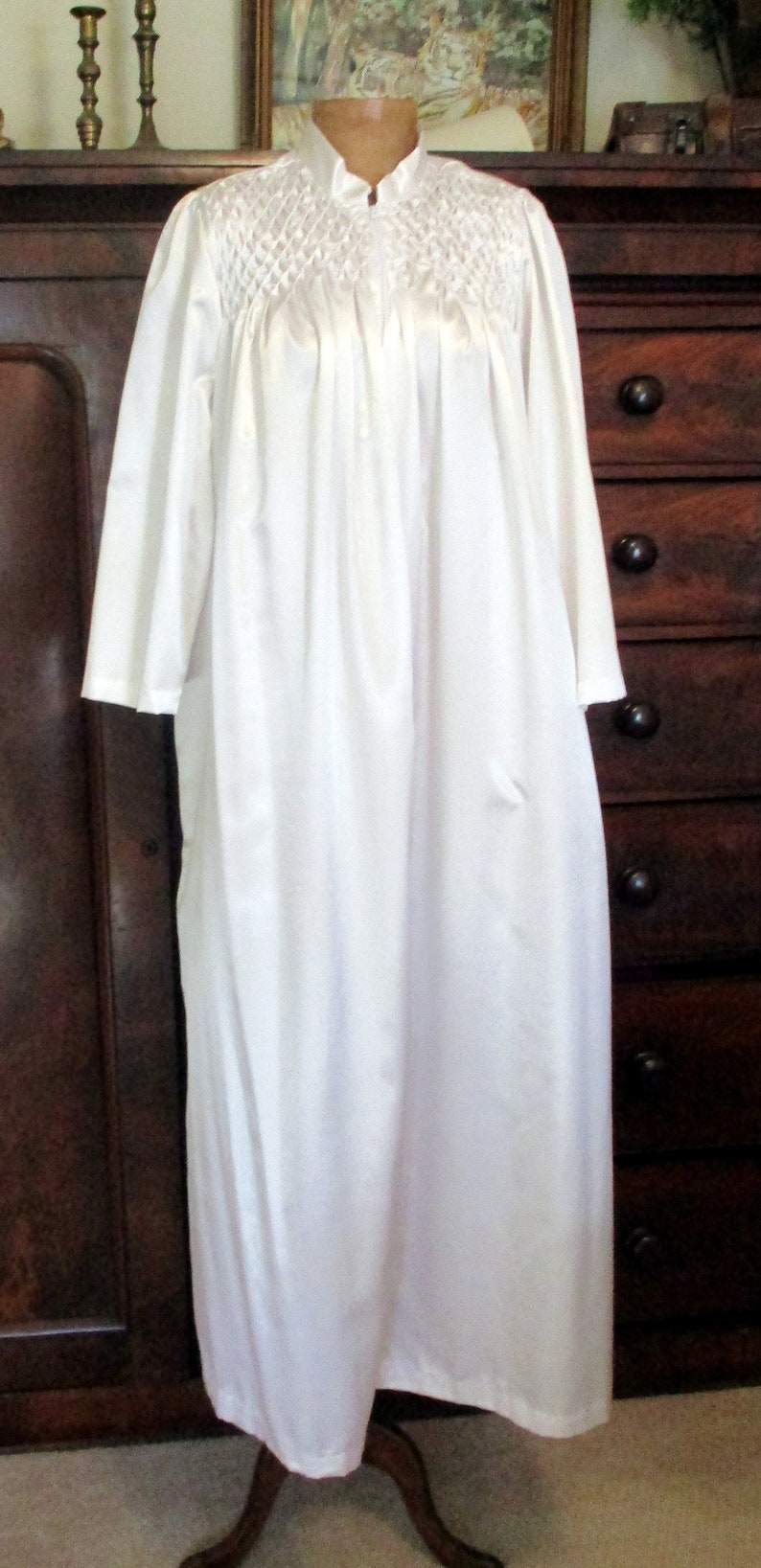Saybury Nightgown Smocked Night Gown Robe Long Sleeve Pockets Flannel Lined 2 Available One Blue One White